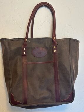 Orvis Brown Leather Canvas Carryall Bag